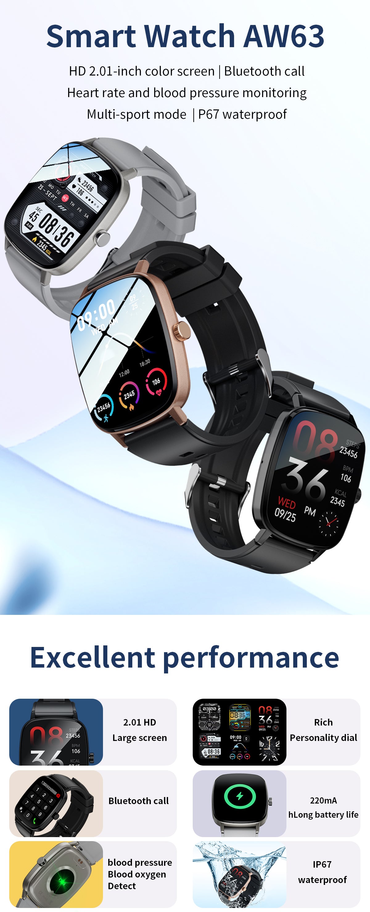 HP10 Bluetooth call Heart rate monitoring,step counting,music playback