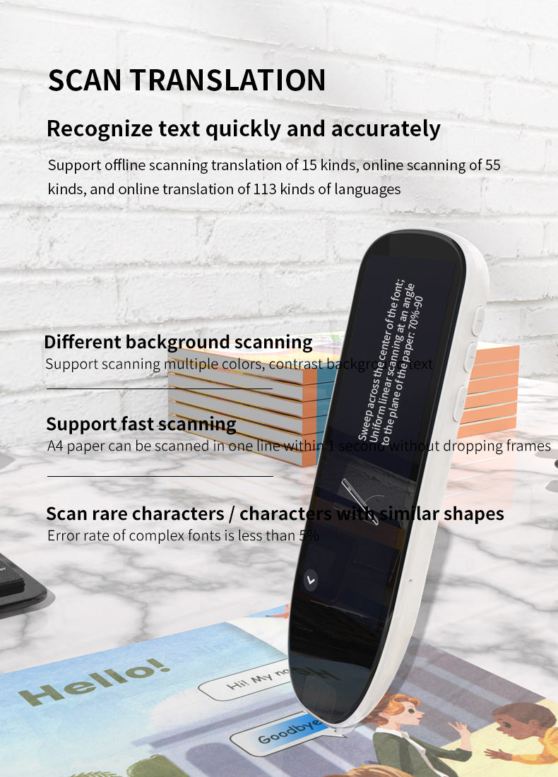 HP34The multi-functional multi-language translation pen supports scanning voice to quickly and accurately recognize text, offline translation, and long-lasting battery life.4.58(副本)