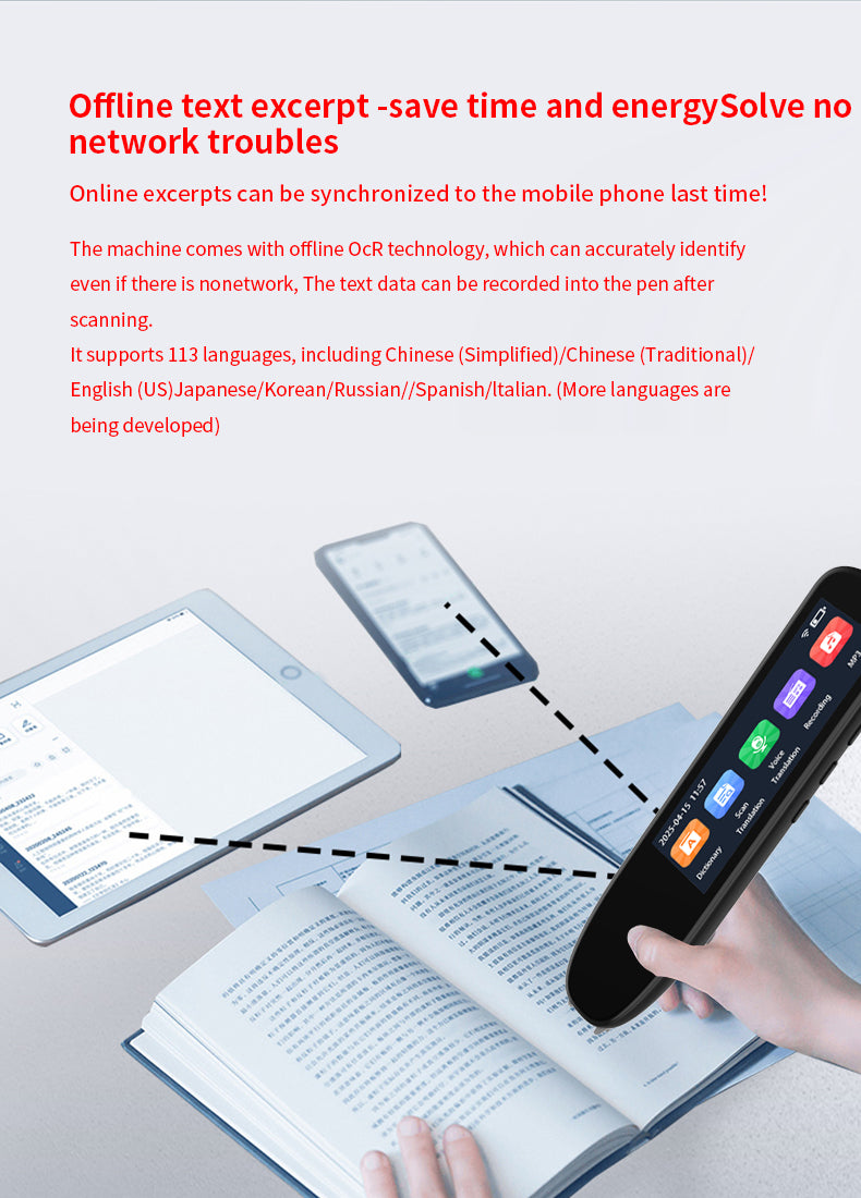HP33The multi-functional multi-language translation pen supports scanning voice to quickly and accurately recognize text, offline translation, and long-lasting battery life.3.38