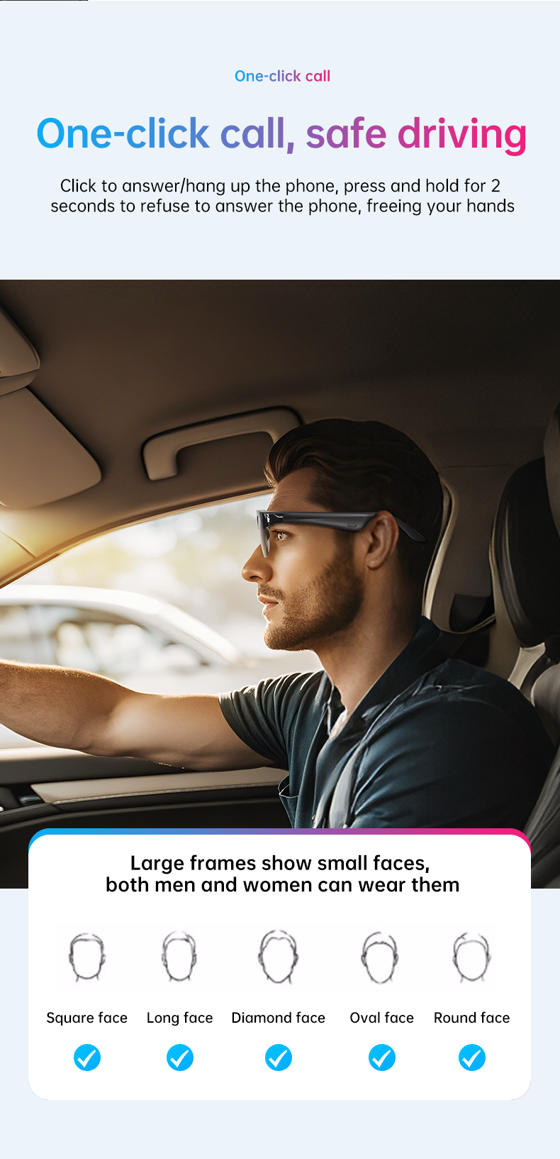 HP31Intelligent wireless multifunctional glasses Bluetooth stereo music call, talk, chat, listen to music, listen to books, work, fish, double ultraviolet protection, one-key call, long battery life.