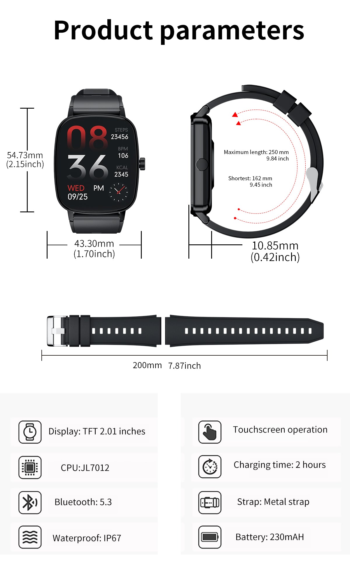 HP10 Bluetooth call Heart rate monitoring,step counting,music playback