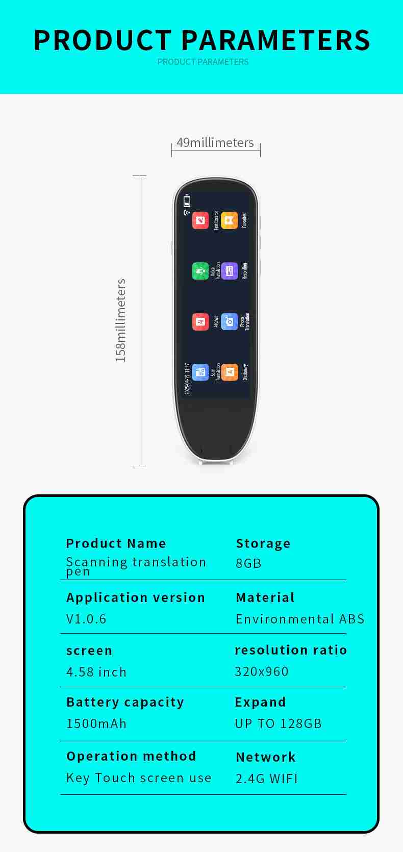 HP34 Multi-Language Translation Pen - Scanning Voice Recognition Offline Translation