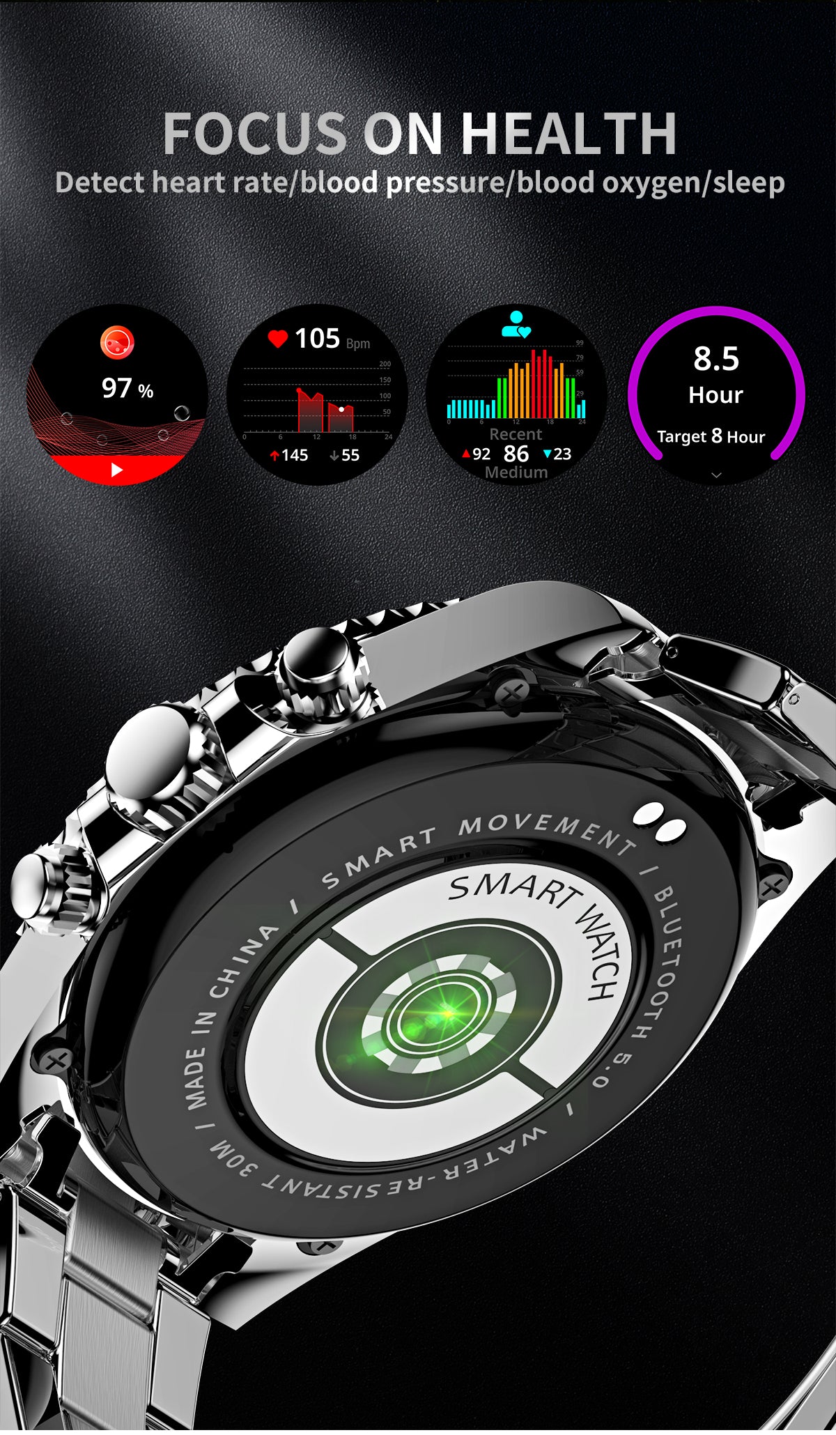 HP01 Huangpai Smart Bluetooth call Real-time monitoring of human heart rate, blood pressure, blood oxygen, sleep and other health data,