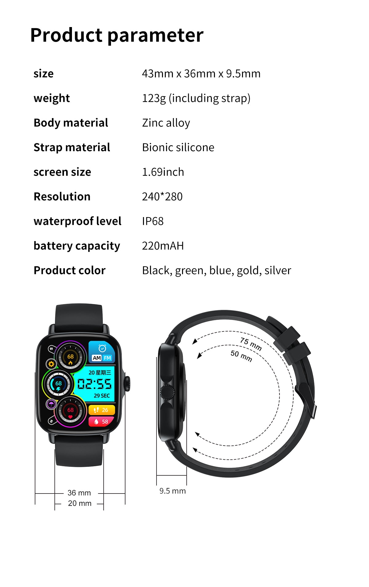 HP04 Bluetooth call Heart rate monitoring,step counting,music playback