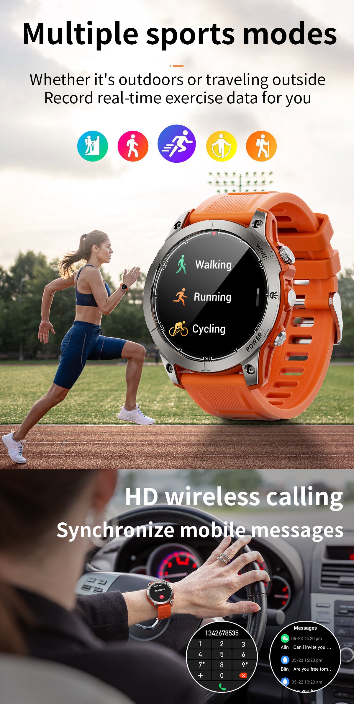 HP03Huang Pai Intelligent Sports Step Bluetooth Phone Compass Altitude Navigation Barometer Circular Screen Waterproof Long Battery Life Dynamic Music Smart Watch