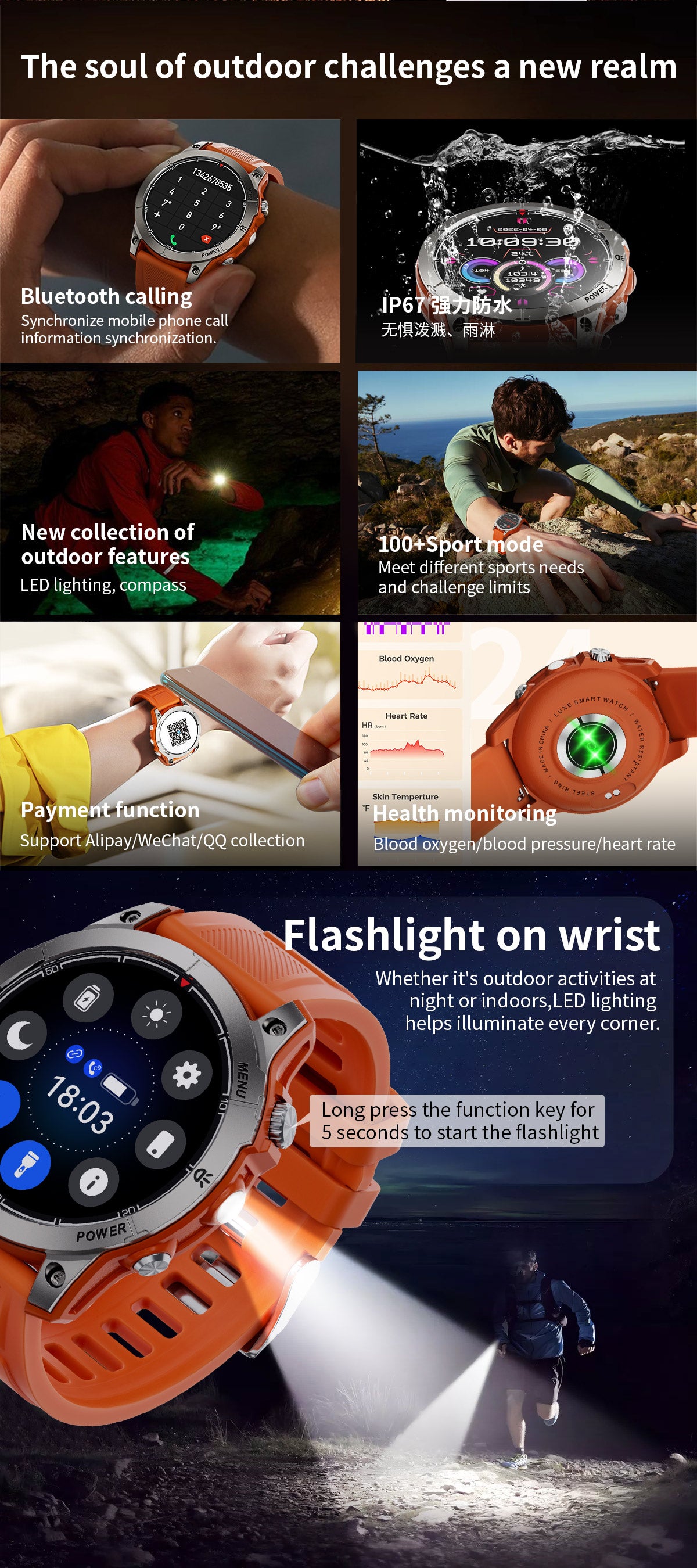 HP03Huang Pai Intelligent Sports Step Bluetooth Phone Compass Altitude Navigation Barometer Circular Screen Waterproof Long Battery Life Dynamic Music Smart Watch