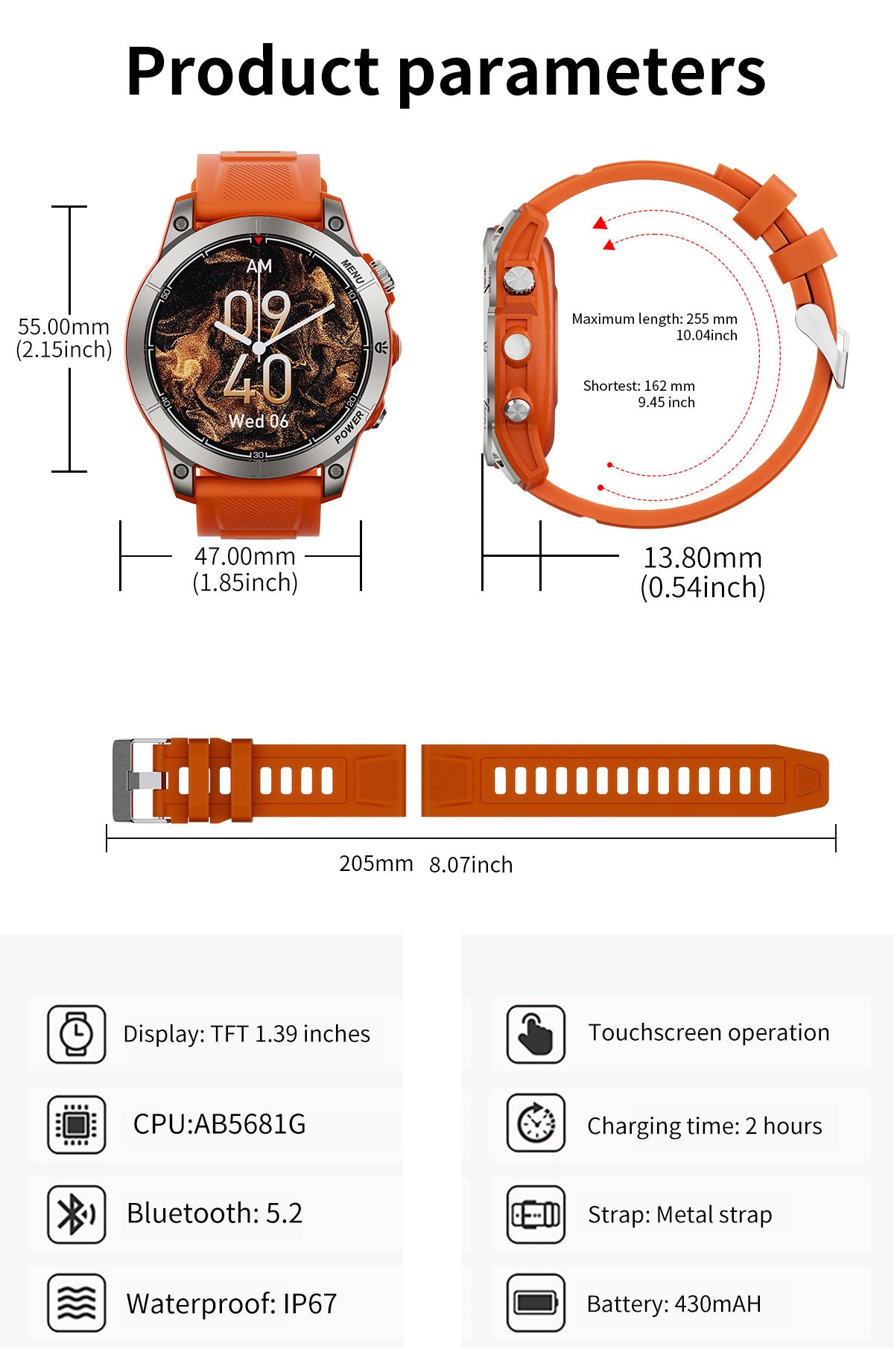 HP03Huang Pai Intelligent Sports Step Bluetooth Phone Compass Altitude Navigation Barometer Circular Screen Waterproof Long Battery Life Dynamic Music Smart Watch