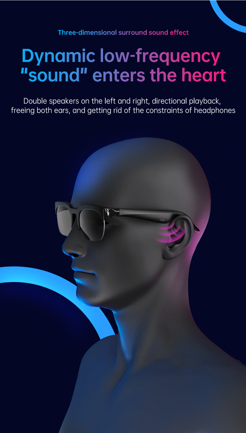 HP31Intelligent wireless multifunctional glasses Bluetooth stereo music call, talk, chat, listen to music, listen to books, work, fish, double ultraviolet protection, one-key call, long battery life.