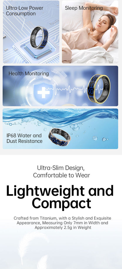 HP52 Smart Ring ,Exquisite stainless steel,Heart Rate Monitoring, Blood Oxygen Monitoring, Blood Pressure Monitoring, Step Counting, Exercise, Remote Care
