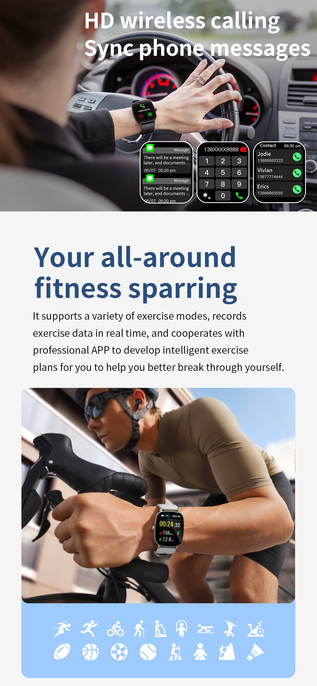 HP10 Bluetooth call Heart rate monitoring,step counting,music playback