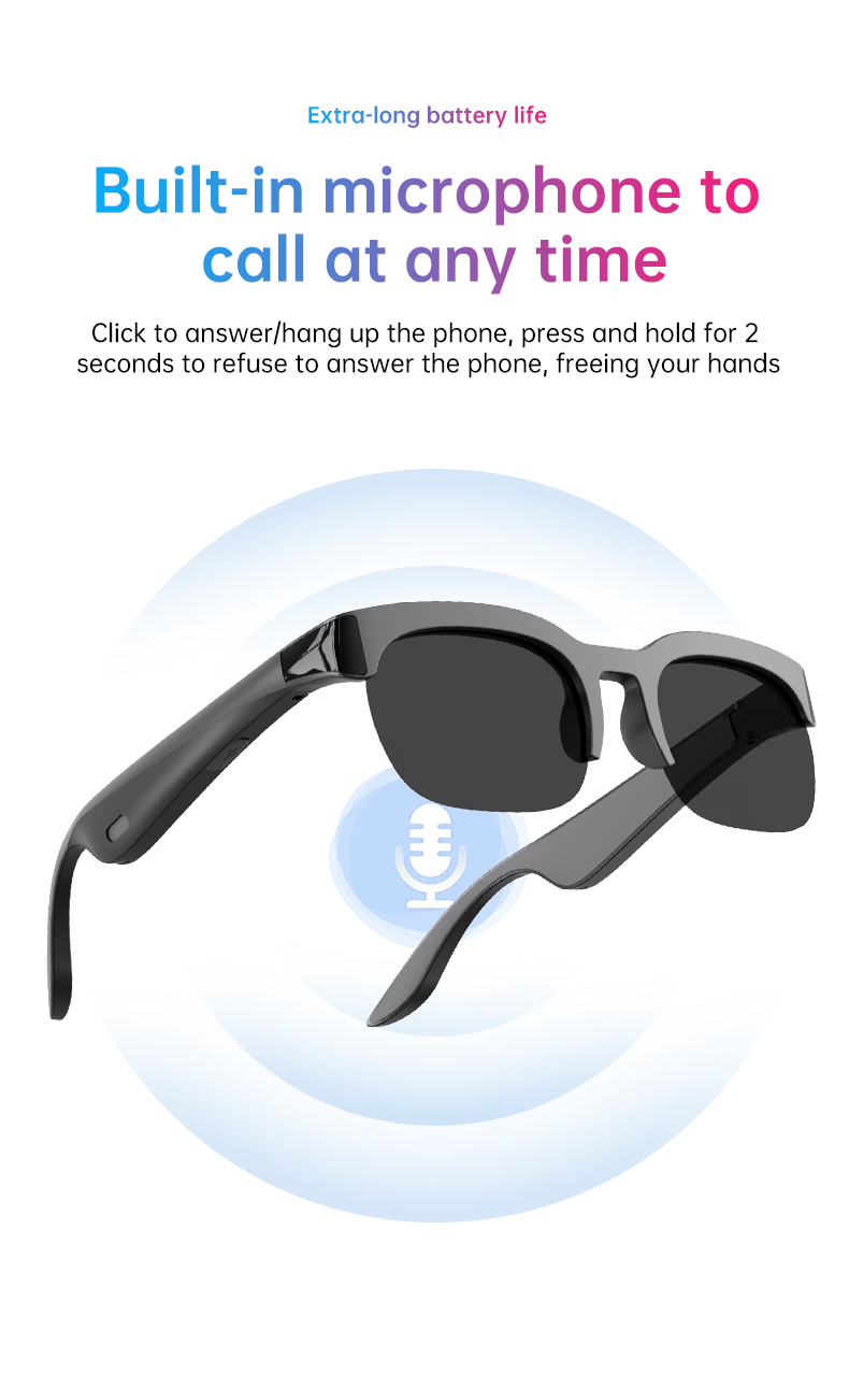 HP31Intelligent wireless multifunctional glasses Bluetooth stereo music call, talk, chat, listen to music, listen to books, work, fish, double ultraviolet protection, one-key call, long battery life.