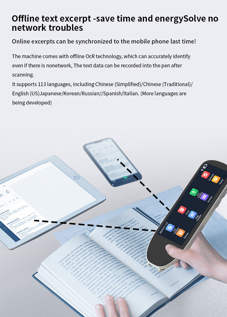 HP34The multi-functional multi-language translation pen supports scanning voice to quickly and accurately recognize text, offline translation, and long-lasting battery life.4.58（副本）
