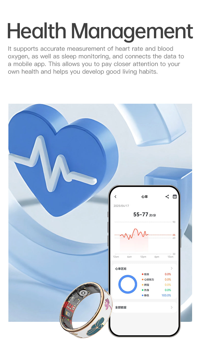 HP54 Smart Ring ,Exquisite stainless steel,Heart Rate Monitoring, Blood Oxygen Monitoring, Blood Pressure Monitoring, Step Counting, Exercise, Remote Care