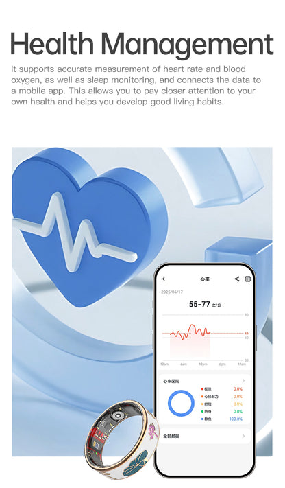 HP54 Smart Ring ,Exquisite stainless steel,Heart Rate Monitoring, Blood Oxygen Monitoring, Blood Pressure Monitoring, Step Counting, Exercise, Remote Care