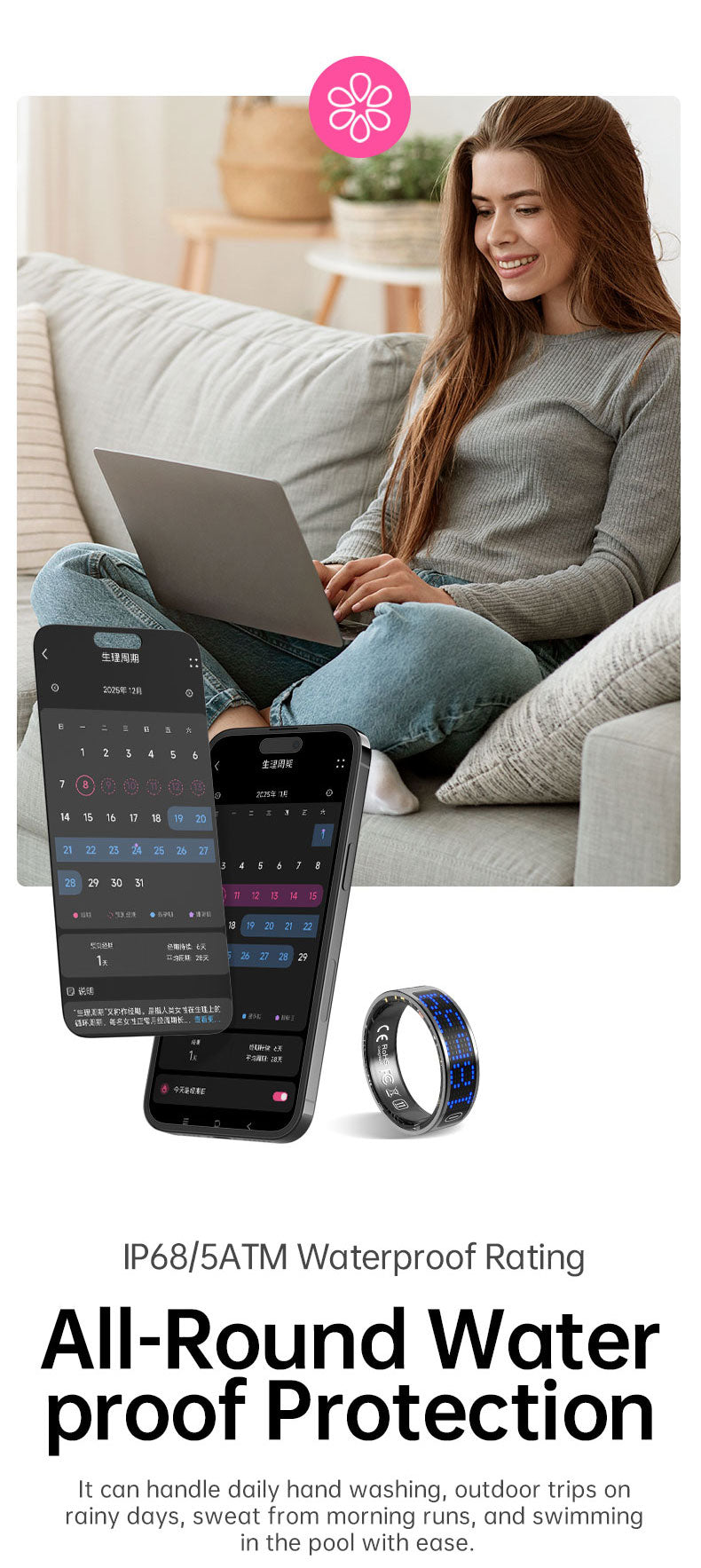 HP52 Smart Ring ,Exquisite stainless steel,Heart Rate Monitoring, Blood Oxygen Monitoring, Blood Pressure Monitoring, Step Counting, Exercise, Remote Care