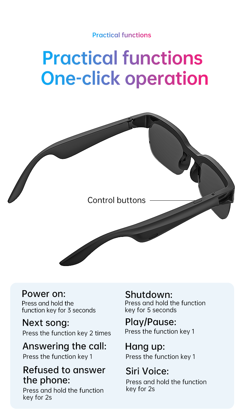 HP31Intelligent wireless multifunctional glasses Bluetooth stereo music call, talk, chat, listen to music, listen to books, work, fish, double ultraviolet protection, one-key call, long battery life.