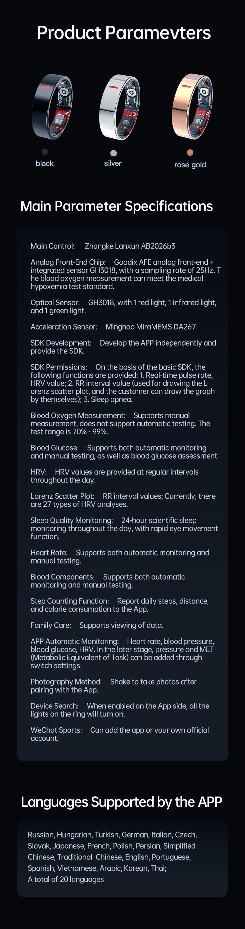 HP58Smart Ring ,Exquisite stainless steel,Heart Rate Monitoring, Blood Oxygen Monitoring, Blood Pressure Monitoring, Step Counting, Exercise, Remote Care