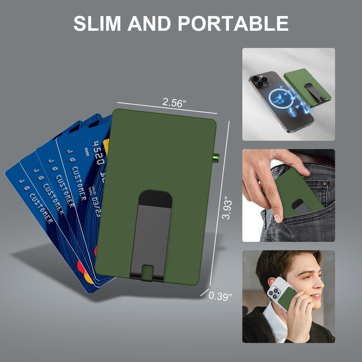 HP60 Minimalist Pop up Wallet with Money Clip, All Aluminum Slide Rfid Slim Card Holder