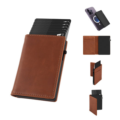 HP70 TOYFID Aluminum Alloy Wallet With Genuine Leather Cover Men's Billfolds