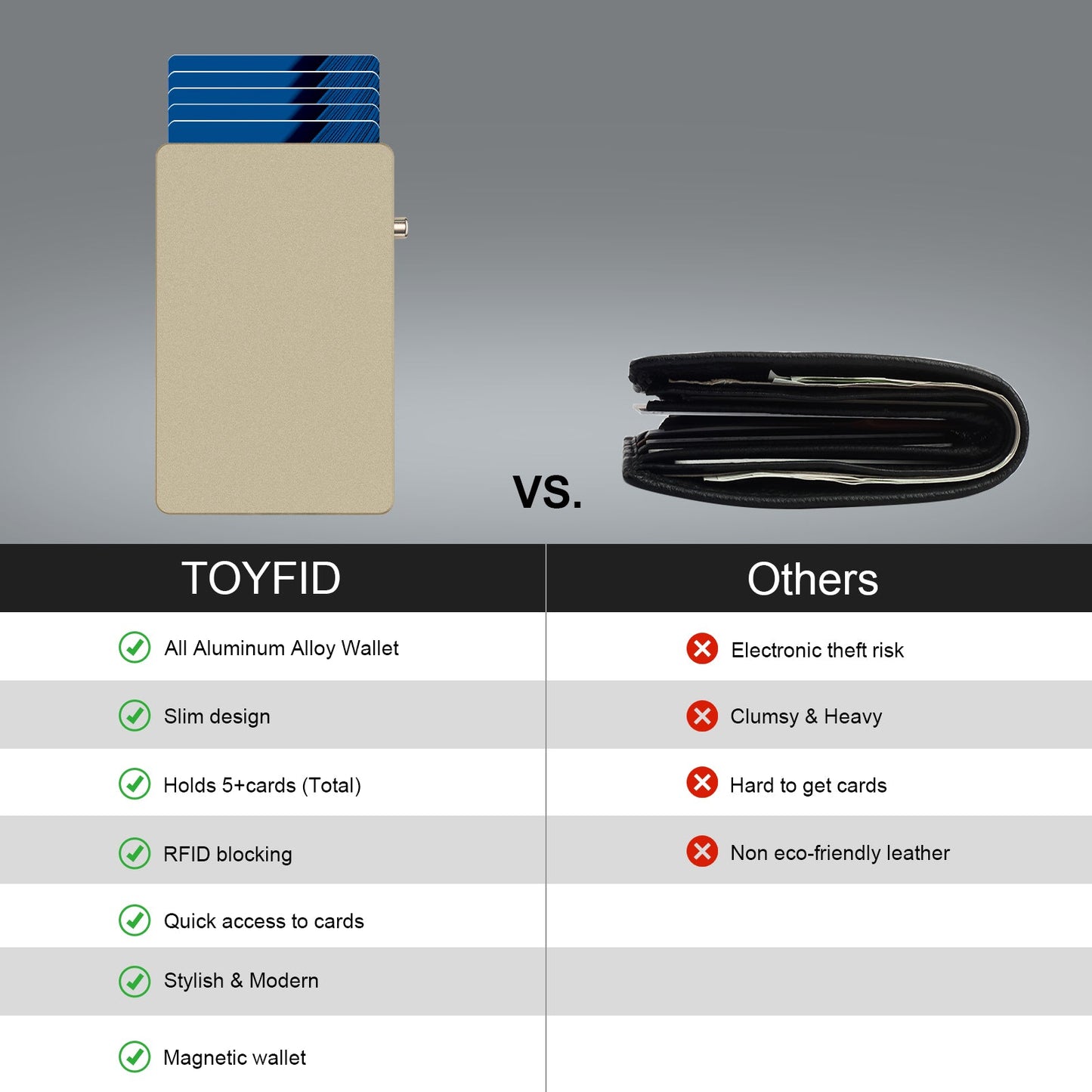 HP65 TOYFID All-Aluminum Pop Up Slide Rfid Slim Basic Card personalized wallet for men