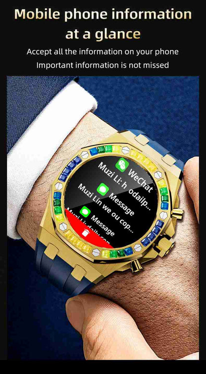 HP09 Business Smart Watch - Stainless Steel Band Rotating Dial Bluetooth Call Health Monitor