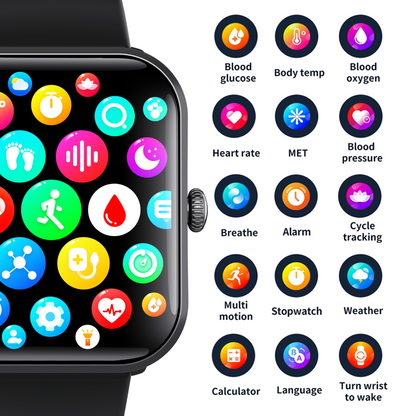 HP68 Blood Sugar Glucose Monitor Smart Watch for Diabetics SOS Emergency Alarm Call