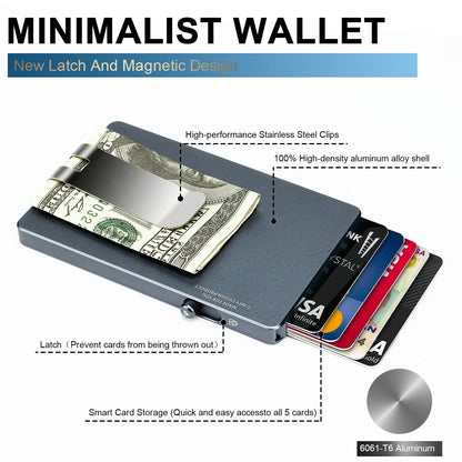 HP60 Minimalist Pop up Wallet with Money Clip, All Aluminum Slide Rfid Slim Card Holder