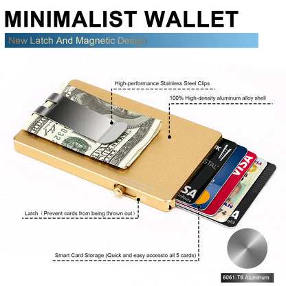 HP60 Minimalist Pop up Wallet with Money Clip, All Aluminum Slide Rfid Slim Card Holder