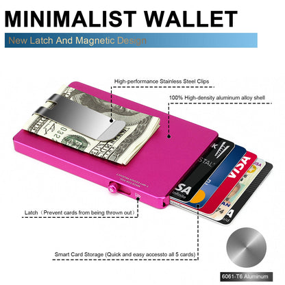 HP60 Minimalist Pop up Wallet with Money Clip, All Aluminum Slide Rfid Slim Card Holder