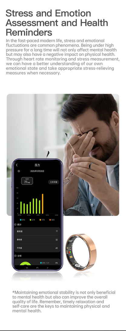 HP57 Smart Ring ,Exquisite stainless steel,Heart Rate Monitoring, Blood Oxygen Monitoring, Blood Pressure Monitoring, Step Counting, Exercise, Remote Care