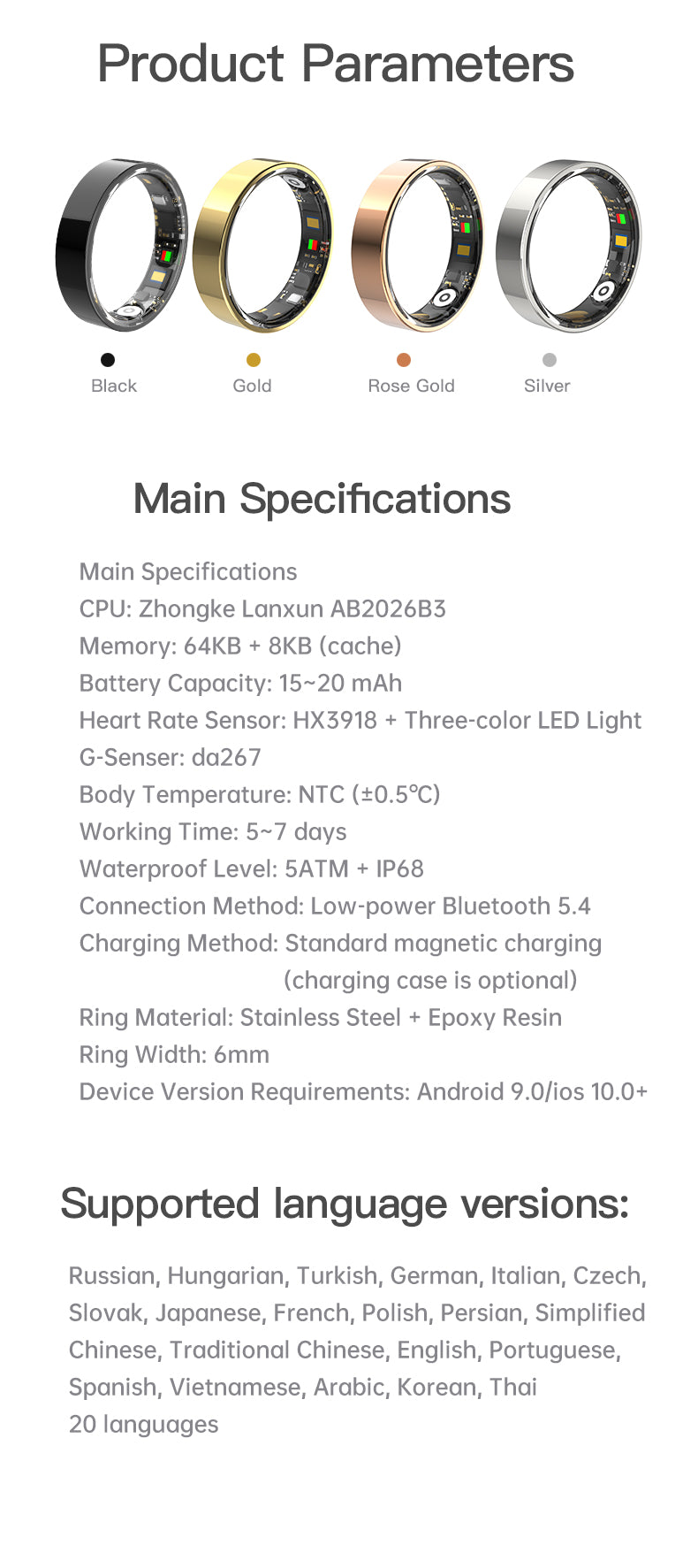 HP57 Smart Ring ,Exquisite stainless steel,Heart Rate Monitoring, Blood Oxygen Monitoring, Blood Pressure Monitoring, Step Counting, Exercise, Remote Care