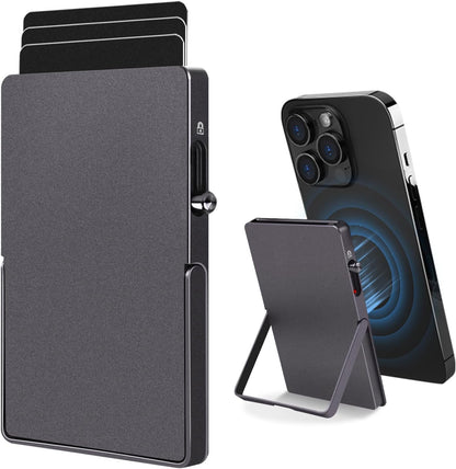 HP62 RFID Blocking Wallet Minimalist Slim Card Holder for Magsafe with Adjustable Stand, Metal Pop Up Magnetic Wallet  for Men TOYFID