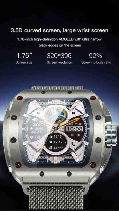 HP13 Premium Business Smart Watch - Stainless Steel Band Rotating Dial Bluetooth Call Health Monitor