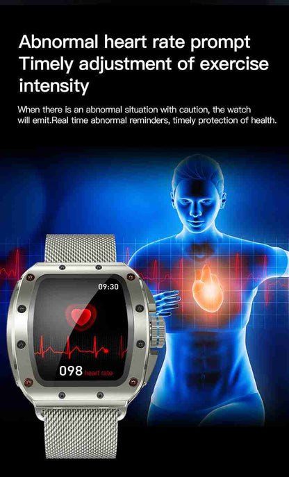 HP13 Premium Business Smart Watch - Stainless Steel Band Rotating Dial Bluetooth Call Health Monitor