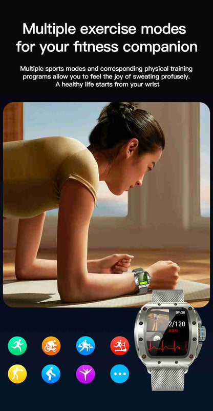 HP13 Premium Business Smart Watch - Stainless Steel Band Rotating Dial Bluetooth Call Health Monitor