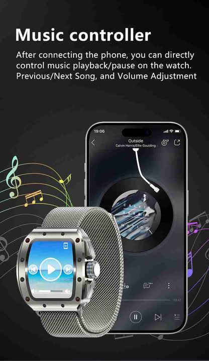 HP13 Premium Business Smart Watch - Stainless Steel Band Rotating Dial Bluetooth Call Health Monitor