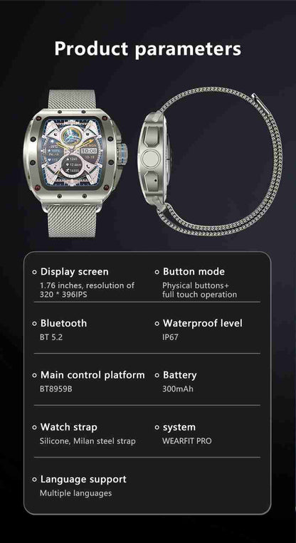 HP13 Premium Business Smart Watch - Stainless Steel Band Rotating Dial Bluetooth Call Health Monitor