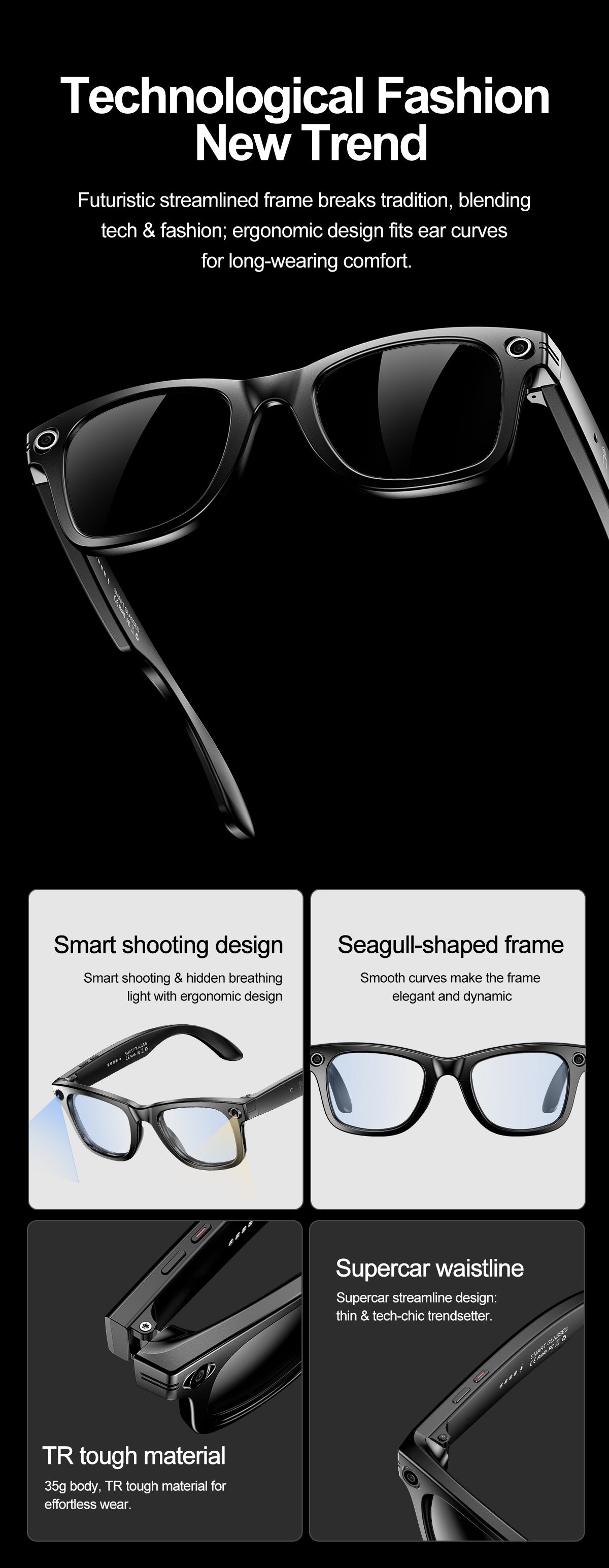 HP17 AI photography and videography fashion smart glasses AI photography and videography