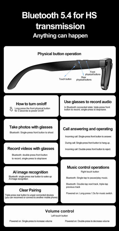 HP17 AI Smart Glasses - Photography Videography Voice Recording ChatGPT Integration