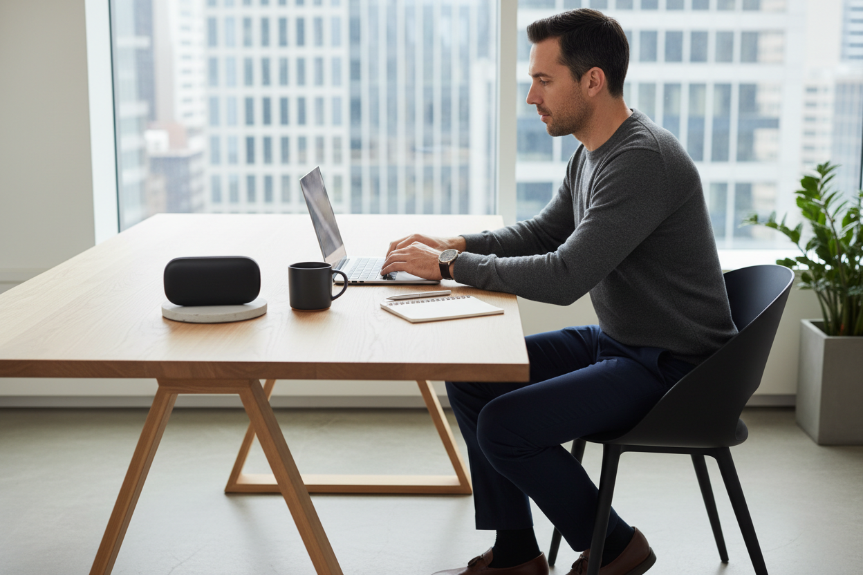 HP40 leather case on modern office desk