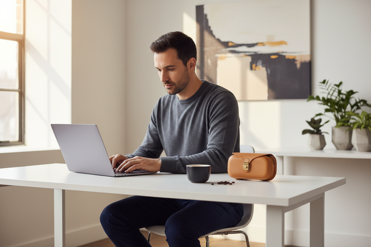 HP41 leather case on modern office desk