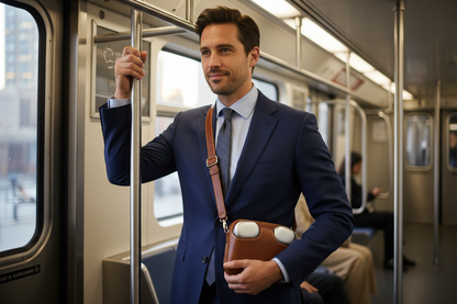 Professional businessman using HP40 leather case during commute