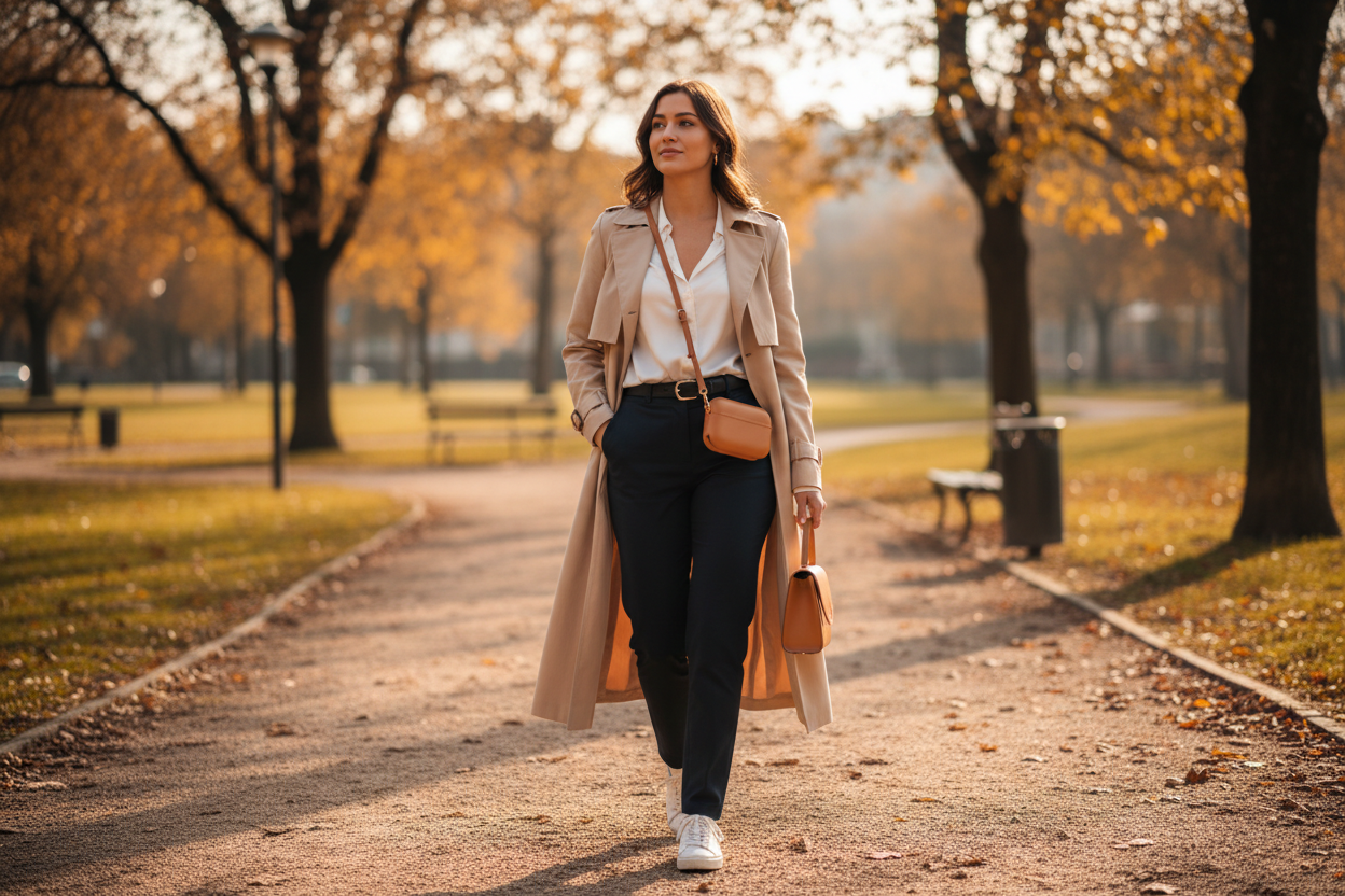 Woman walking in park with HP41 case