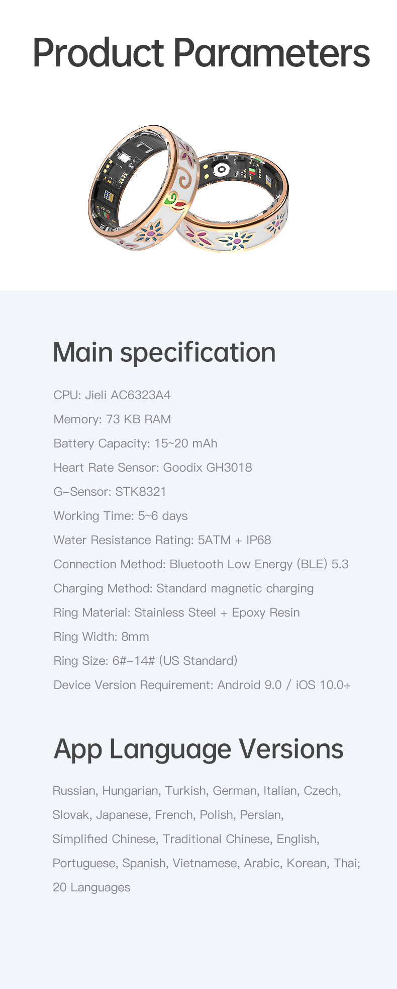 HP53 Smart Ring ,Exquisite stainless steel,Heart Rate Monitoring, Blood Oxygen Monitoring, Blood Pressure Monitoring, Step Counting, Exercise, Remote Care